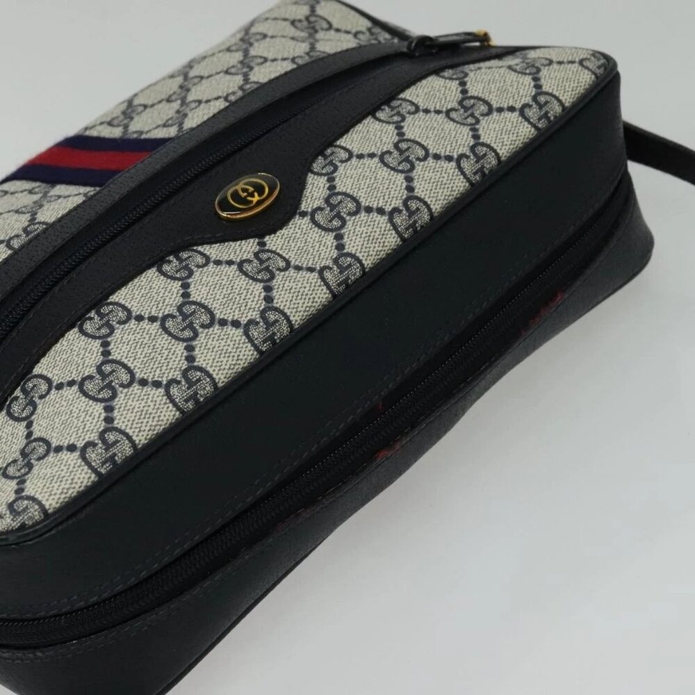 GUCCI GG Supreme Sherry Line Shoulder Bag PVC Navy Gold - Picture 10 of 16